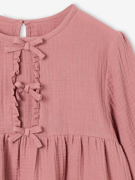 Long-sleeved blouse for girls blush+ecru 