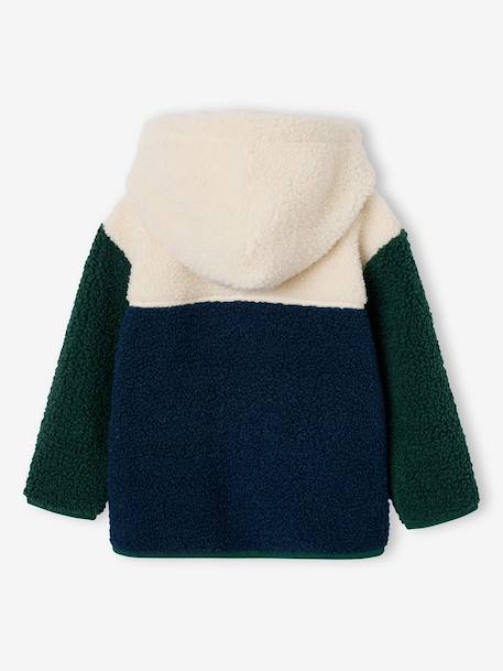 Zip-up hooded cardigan for boys fir green+medium blue 