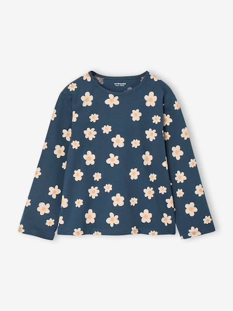 Long-sleeved T-shirt for girls ecru+grey+navy blue 
