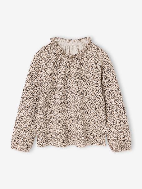 Fancy Top, Elasticated Ruffled Neckline, for Girls ecru+navy blue+vanilla 