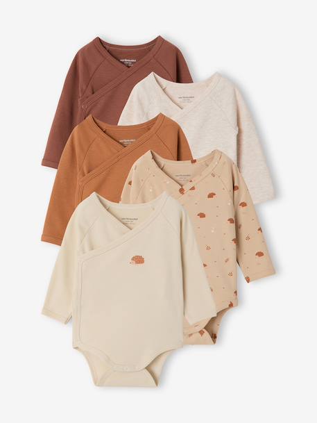 Pack of 5 long-sleeved bodysuits for newborn marl beige 