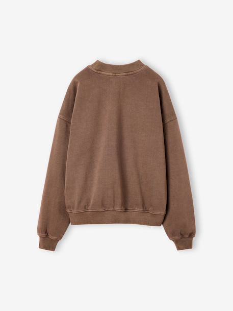 Printed sweatshirt with long sleeves for girls chocolate+grey 