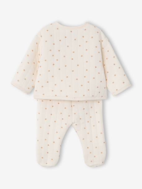 Quilted Set: Cardigan + Fully Printed Footed Trousers ecru+rose+vanilla 