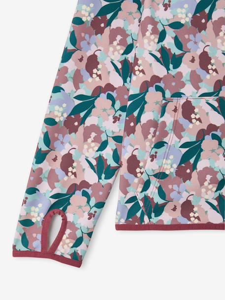 Sports Sweatshirt with Flower Print in Techno Fabric for Girls anthracite+ecru+old rose+printed green 