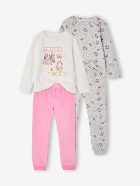 Pack of 2 long pyjamas for girls marl grey 