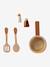 Wooden kitchen with FSC100® wooden accessories caramel+ecru+rose+sage green 