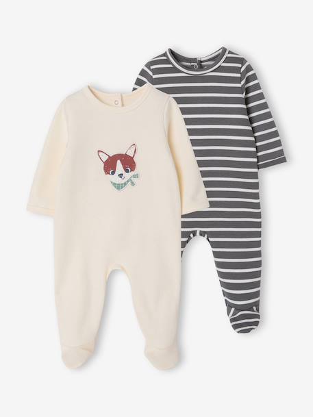 Pack of 2 baby sleepsuits with back opening vanilla 
