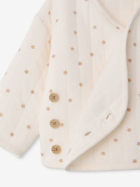 Quilted Set: Cardigan + Fully Printed Footed Trousers ecru+rose+vanilla 