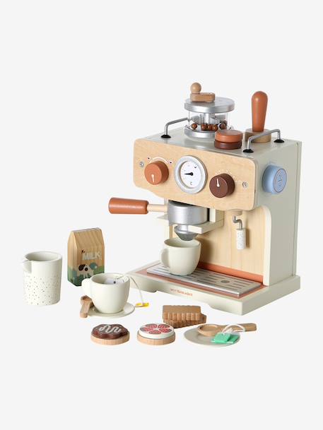FSC® wooden large coffee maker with accessories ecru 