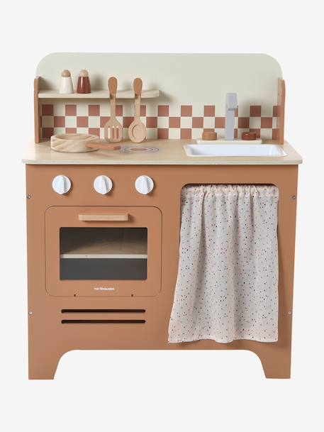 Wooden kitchen with FSC100® wooden accessories caramel+ecru+rose+sage green 