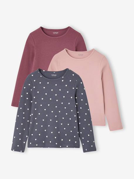 Pack of 3 long-sleeved T-shirts for girls ecru+ink blue+vanilla 