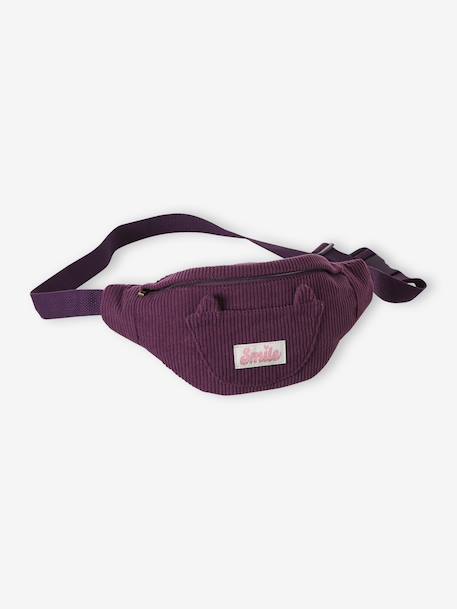 Corduroy Bumbag with Cat Design for Girls blush+double stone+pale blue+plum+printed brown+vanilla 