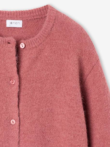 Long-sleeved cardigan for girls chocolate+old rose 