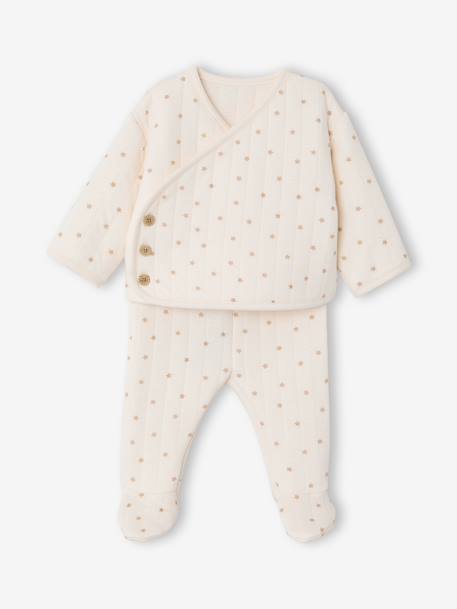 Quilted Set: Cardigan + Fully Printed Footed Trousers ecru+rose+vanilla 