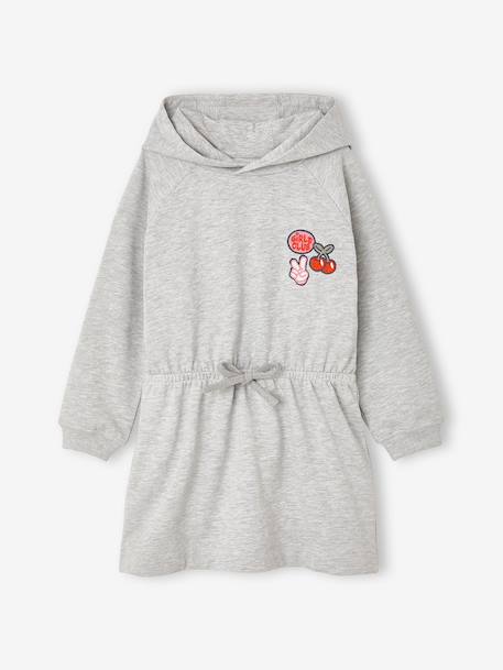 Short hooded dress for girls green+marl grey+navy blue 