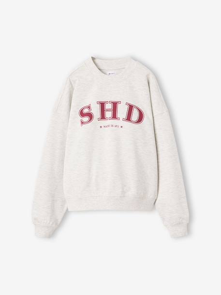 Printed sweatshirt with long sleeves for girls chocolate+grey 