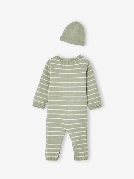 Knitted playsuit and hat set for baby sage green 