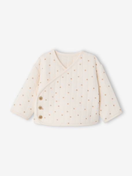 Quilted Set: Cardigan + Fully Printed Footed Trousers ecru+rose+vanilla 