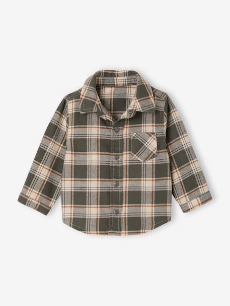 Chequered Flannel Shirt for Babies khaki+navy blue 