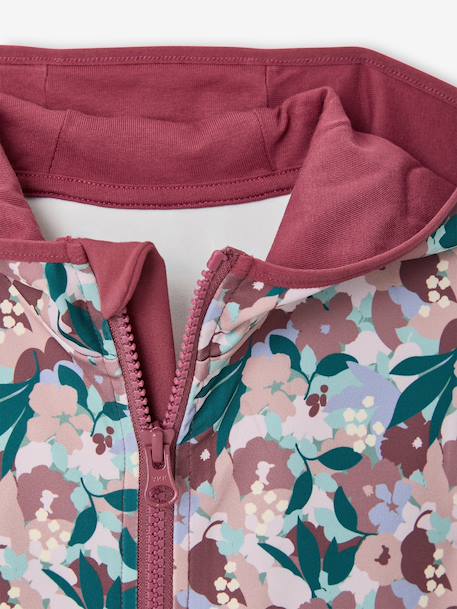 Sports Sweatshirt with Flower Print in Techno Fabric for Girls anthracite+ecru+old rose+printed green 