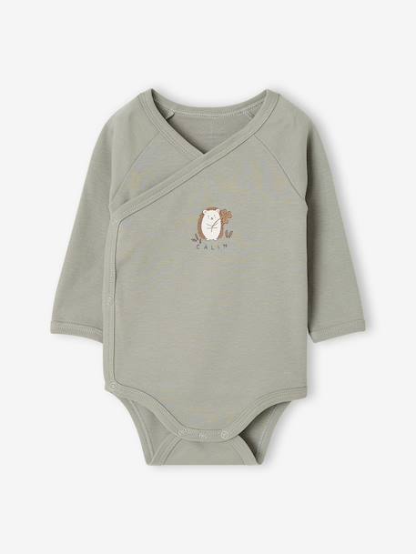 Pack of 2 long-sleeved newborn bodysuits cappuccino+pale pink+sage green 