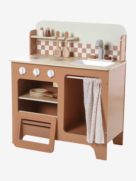 Wooden kitchen with FSC100® wooden accessories caramel+ecru+rose+sage green 