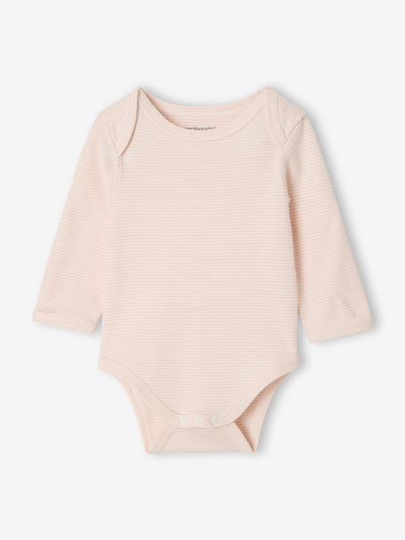 Pack of 3 long-sleeved bodysuits for baby ecru 
