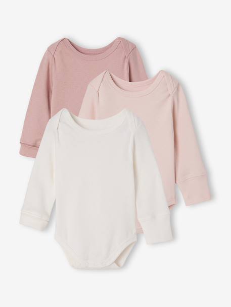 Pack of 3 long-sleeved bodysuits for baby girls rose 