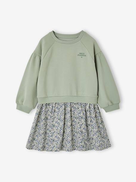 Dual Fabric Dress for Girls anthracite+ecru+mauve+sage green 