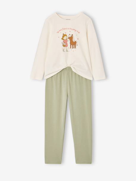 Pack of 2 long pyjamas for girls sage green 