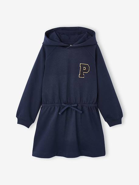 Short hooded dress for girls green+marl grey+navy blue 