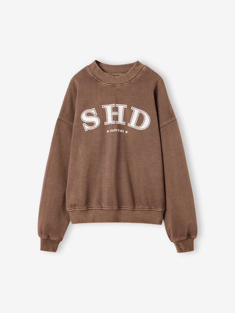 Printed sweatshirt with long sleeves for girls chocolate+grey 