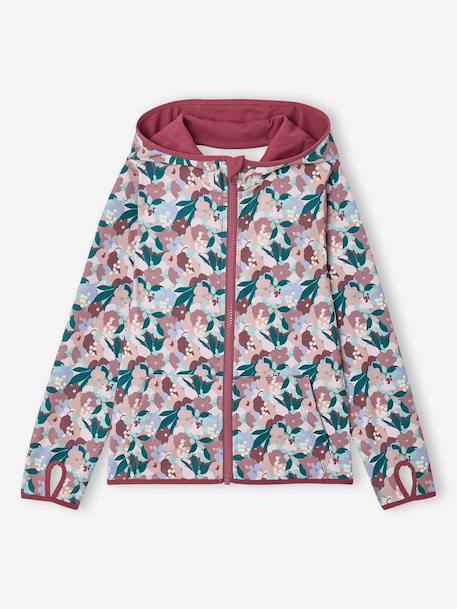 Sports Sweatshirt with Flower Print in Techno Fabric for Girls anthracite+ecru+old rose+printed green 