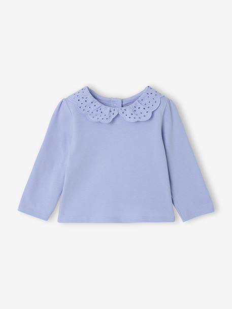 Long Sleeve Top with Embroidered Collar, for Babies BEIGE LIGHT SOLID+blue+striped navy blue+striped red 