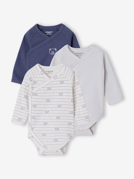Pack of 3 long-sleeved newborn bodysuits for boys blue 