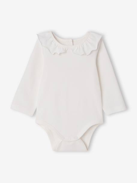 Pack of 2 newborn long-sleeved bodysuits with frilled collar pale pink 