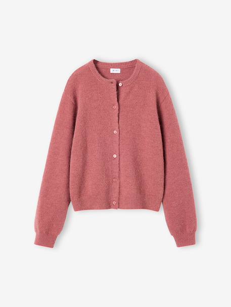 Long-sleeved cardigan for girls chocolate+old rose 