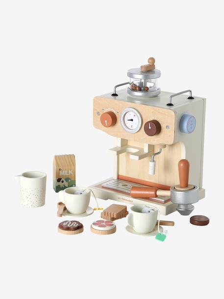 FSC® wooden large coffee maker with accessories ecru 