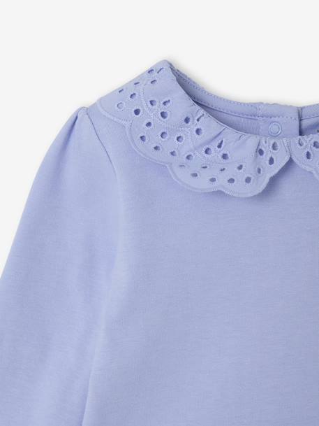 Long Sleeve Top with Embroidered Collar, for Babies BEIGE LIGHT SOLID+blue+striped navy blue+striped red 