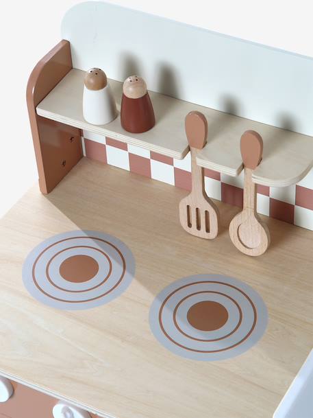 Wooden kitchen with FSC100® wooden accessories caramel+ecru+rose+sage green 