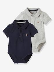 Baby-T-shirts & Roll Neck T-Shirts-Thermal Underwear-Pack of 2 Bodysuits with Polo Shirt Collar & Pocket, for Newborns