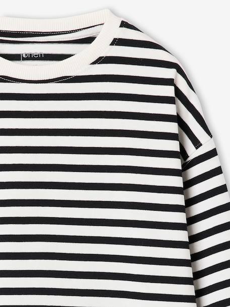 Long-sleeved striped T-shirt for girls dusky pink+ecru 