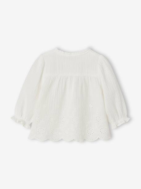 Embroidered blouse for babies ecru+ochre 