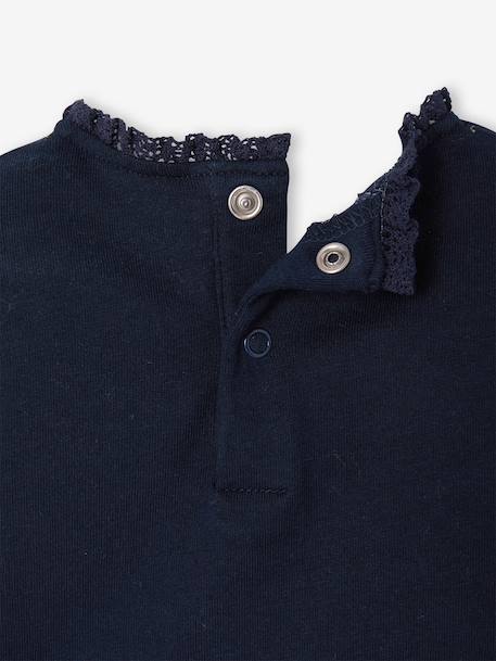 Long-sleeved baby t-shirt with leopard heart pattern ecru+navy blue 