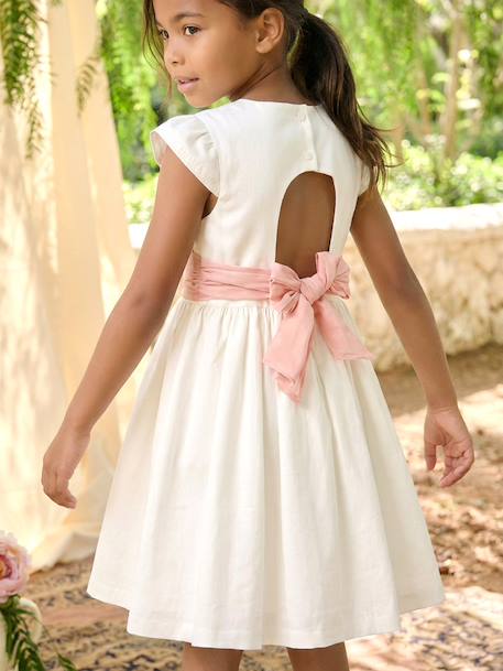 Party skater dress with bow sage green+white 