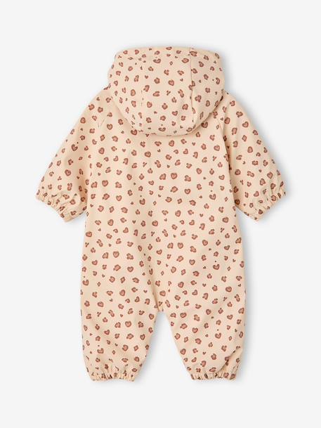 Fleece-lined baby's hooded printed rainsuit old rose+vanilla 