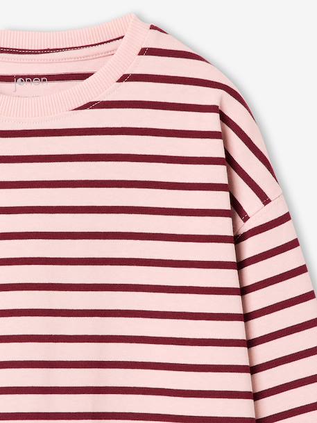 Long-sleeved striped T-shirt for girls dusky pink+ecru 
