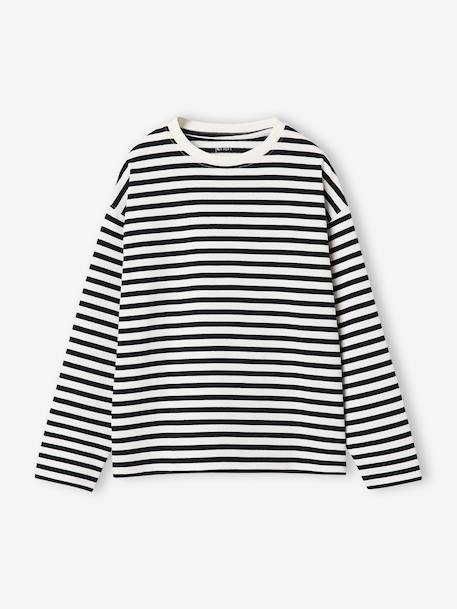 Long-sleeved striped T-shirt for girls dusky pink+ecru 