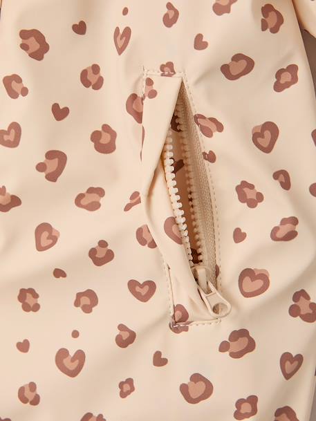 Fleece-lined baby's hooded printed rainsuit old rose+vanilla 