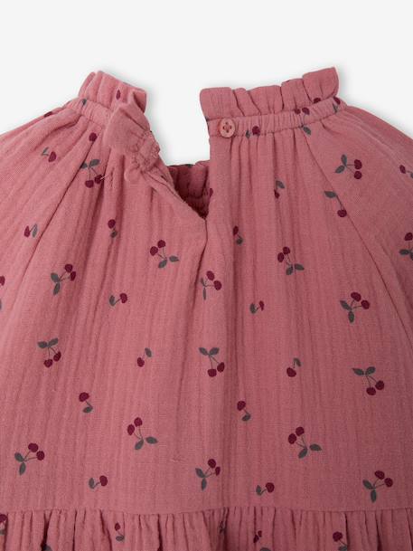 Ruffled Dress in Cotton Gauze, for Girls old rose+rose+taupe 